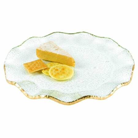 TARIFA 13 in. Mouth Blown Wavy Edge Gold Leaf Platter or Charger TA3669355